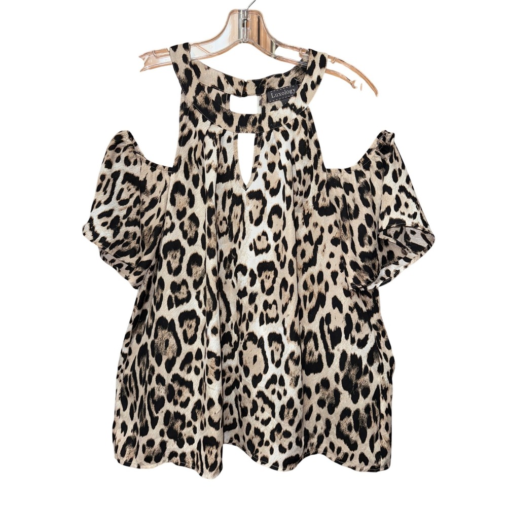 Luxology Halter Animal Print Cold Shoulder Women's Top L Boho Mobwife Y2K - Picture 5 of 9